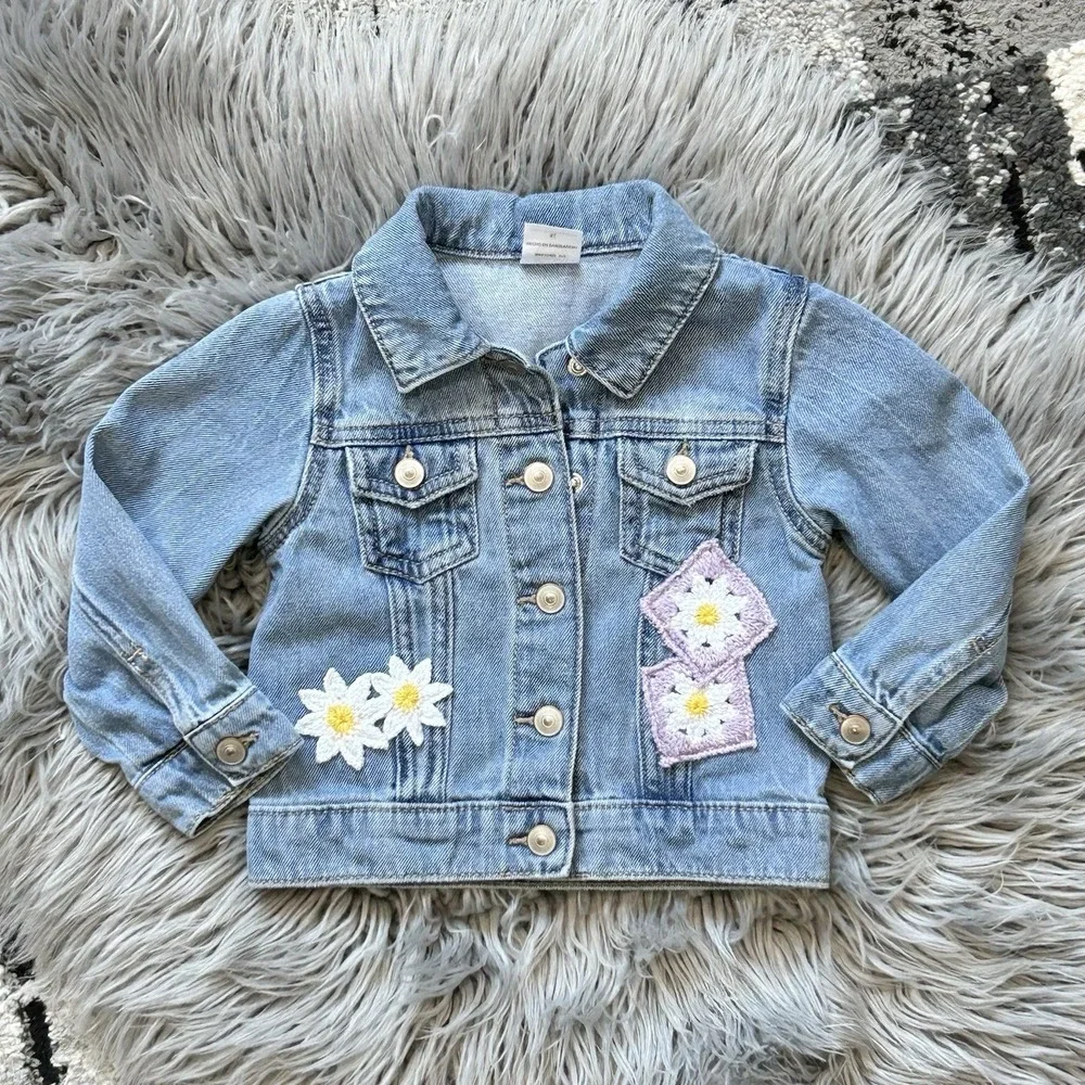 Wonder Nation Denim Patchwork Jacket Embroidered Floral 100% Cotton Girls 2T